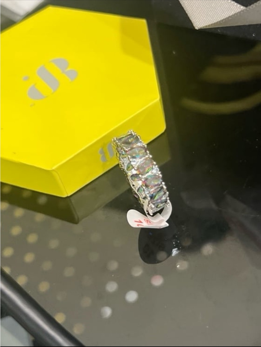 Bomb party Lab created rainbow to pass size 10 ring with rhodium plating RBP6668